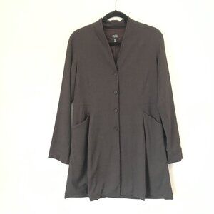 Eileen Fisher Size S Brown Italian Fabric Wool Button-Front Long Blazer Jacket
